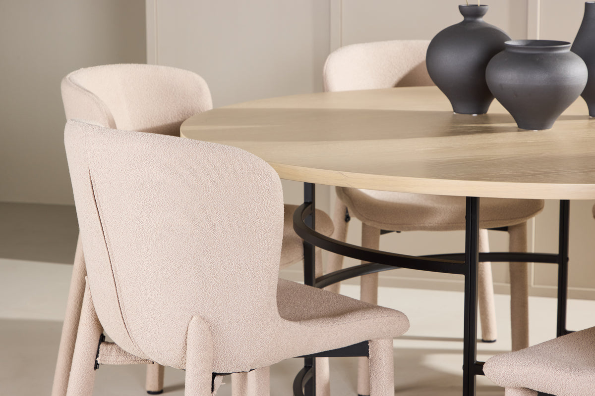 Venture Design Copenhagen & Astoria Runda Matbord ⌀140 Vitputsad + Matstolar 2-pack Beige