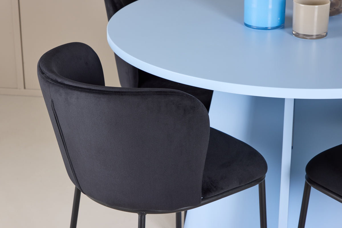 Venture Design Edina & Bootcut Matstolar 2-pack Svart + Runda Matbord ⌀110 Blå