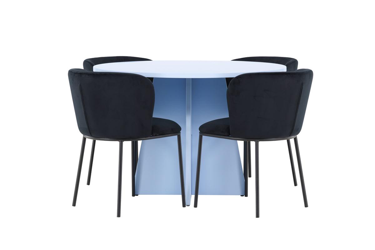 Venture Design Edina & Bootcut Matstolar 2-pack Svart + Runda Matbord ⌀110 Blå