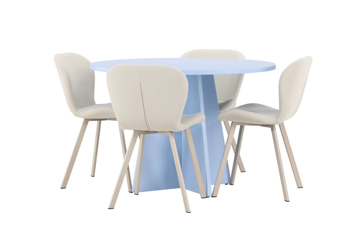 Venture Design Bootcut & Lilja Runda Matbord ⌀110 Blå + Matstolar 2-pack Beige