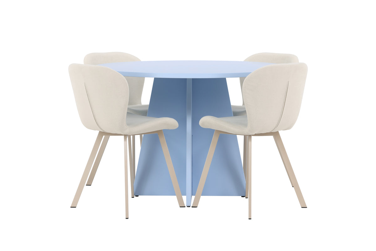 Venture Design Bootcut & Lilja Runda Matbord ⌀110 Blå + Matstolar 2-pack Beige