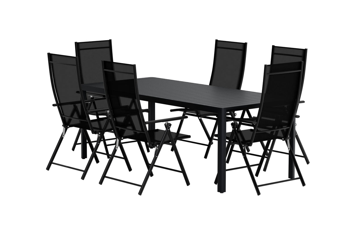 Venture Design Giardini & Levanzo Rektangulära Matbord 200 x 90 Svart + Positionsstolar 2-pack Svart