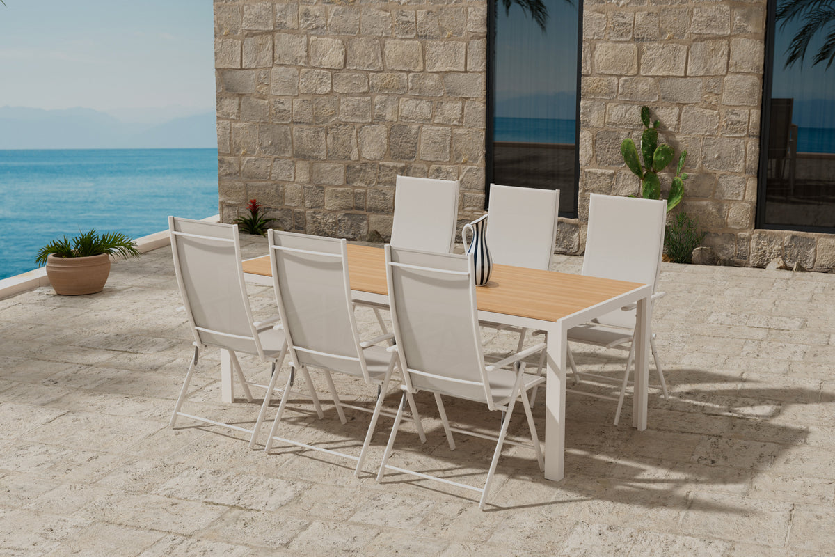Venture Design Break & Levanzo Rektangulära Matbord 205 x 90 Beige + Positionsstolar 2-pack Beige