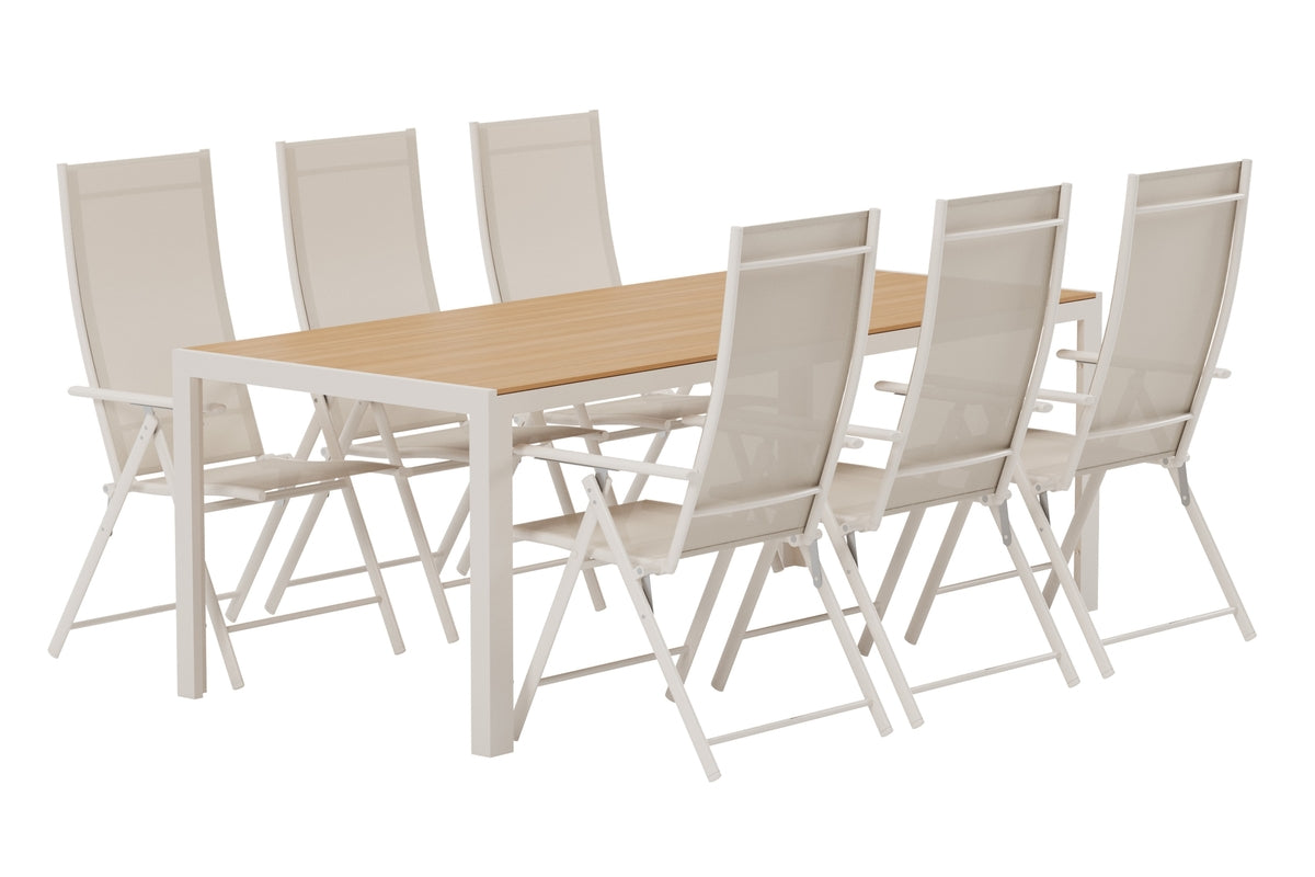 Venture Design Break & Levanzo Rektangulära Matbord 205 x 90 Beige + Positionsstolar 2-pack Beige