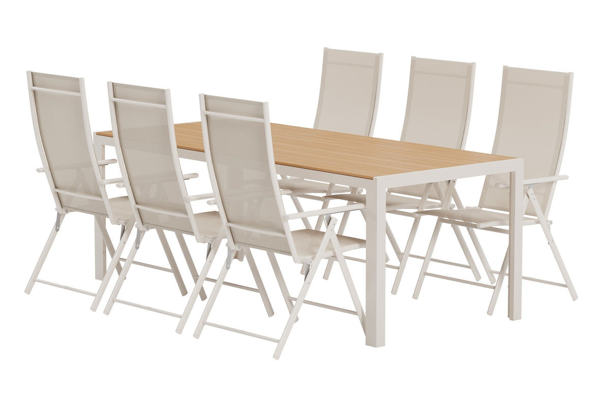 Venture Design Break & Levanzo Rektangulära Matbord 205 x 90 Beige + Positionsstolar 2-pack Beige