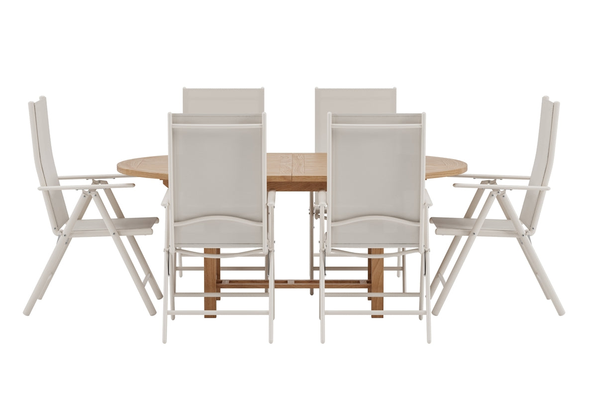 Venture Design Kenya & Break Ovala Matbord 180 x 120 Natur + Matstolar 2-pack Beige