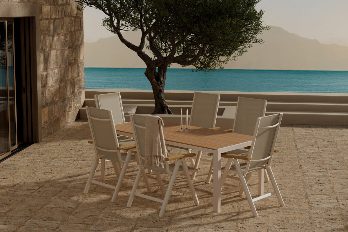 Venture Design Break & Panama Rektangulära Matbord 205 x 90 Beige + Matstolar 2-pack Beige
