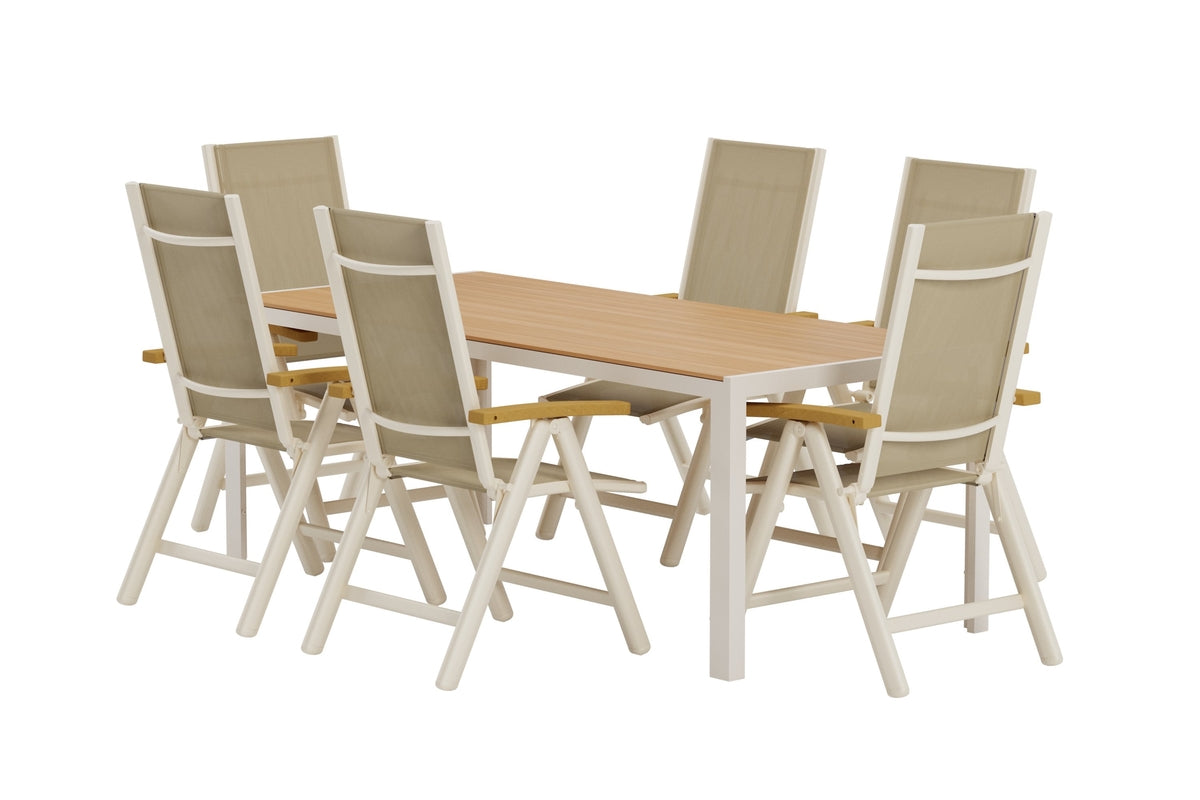 Venture Design Break & Panama Rektangulära Matbord 205 x 90 Beige + Matstolar 2-pack Beige