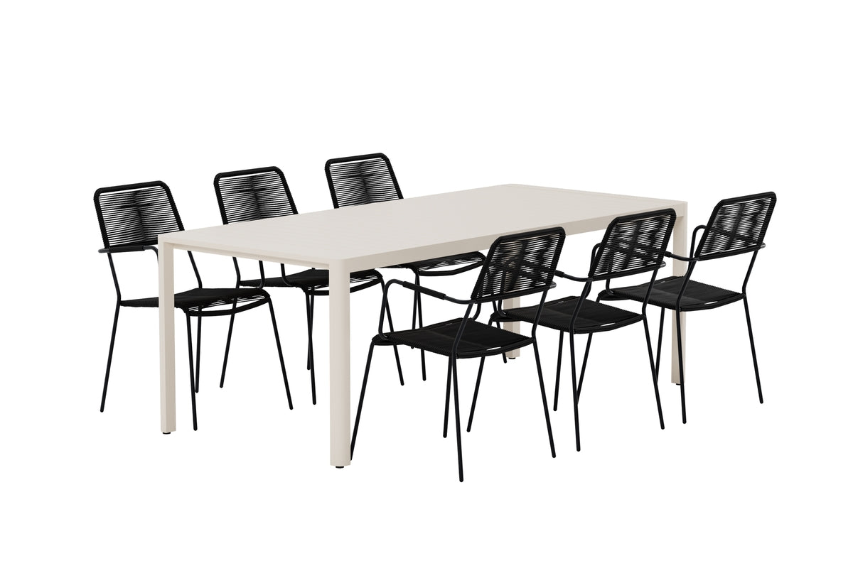 Venture Design Lindos & Giardini Matstolar 2-pack Svart + Rektangulära Matbord 200 x 90 Beige