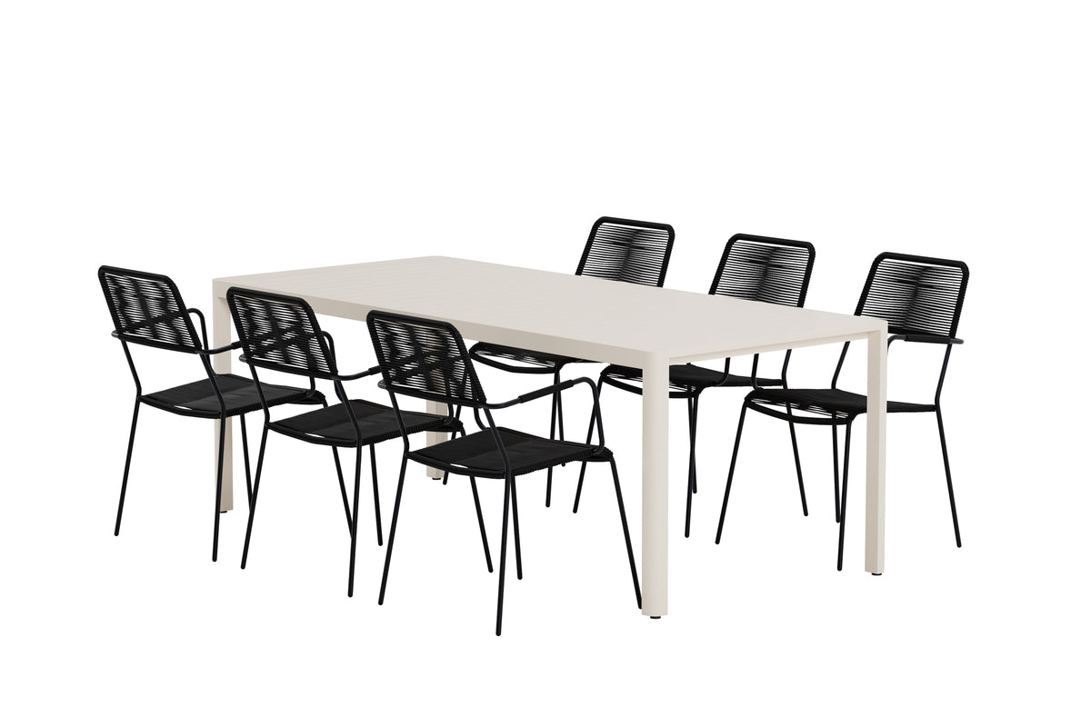 Venture Design Lindos & Giardini Matstolar 2-pack Svart + Rektangulära Matbord 200 x 90 Beige