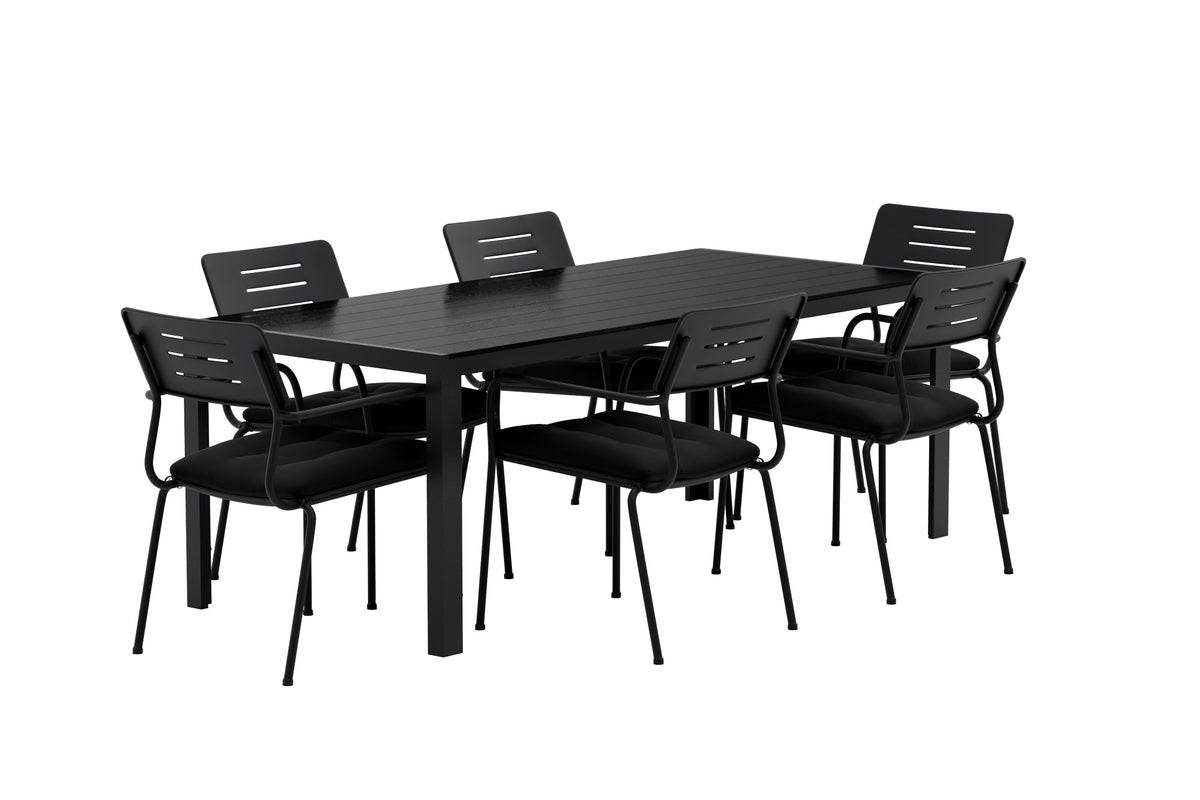 Venture Design Break & Nicke Rektangulära Matbord 205 x 90 Svart + Matstolar 2-pack Svart