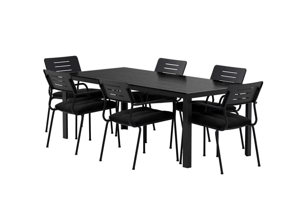 Venture Design Break & Nicke Rektangulära Matbord 205 x 90 Svart + Matstolar 2-pack Svart