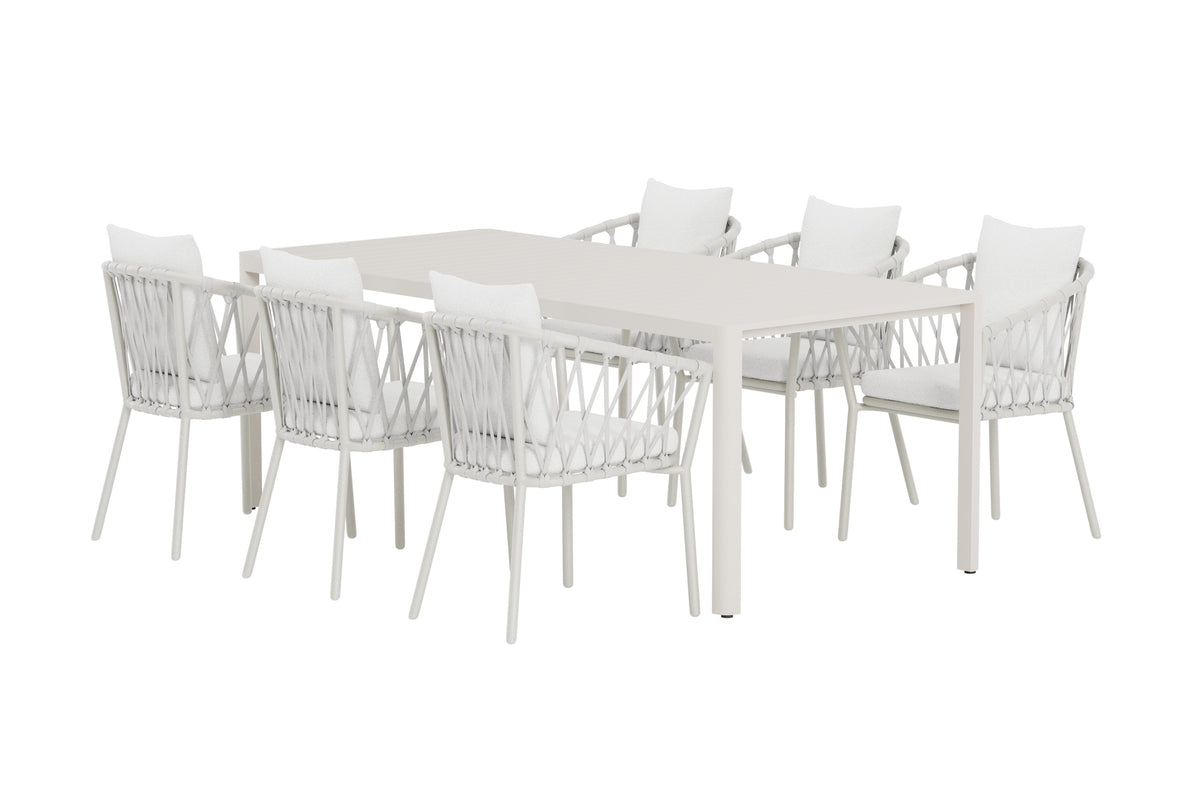 Venture Design Giardini & Linos Rektangulära Matbord 200 x 90 Beige + Matstolar 2-pack Vit