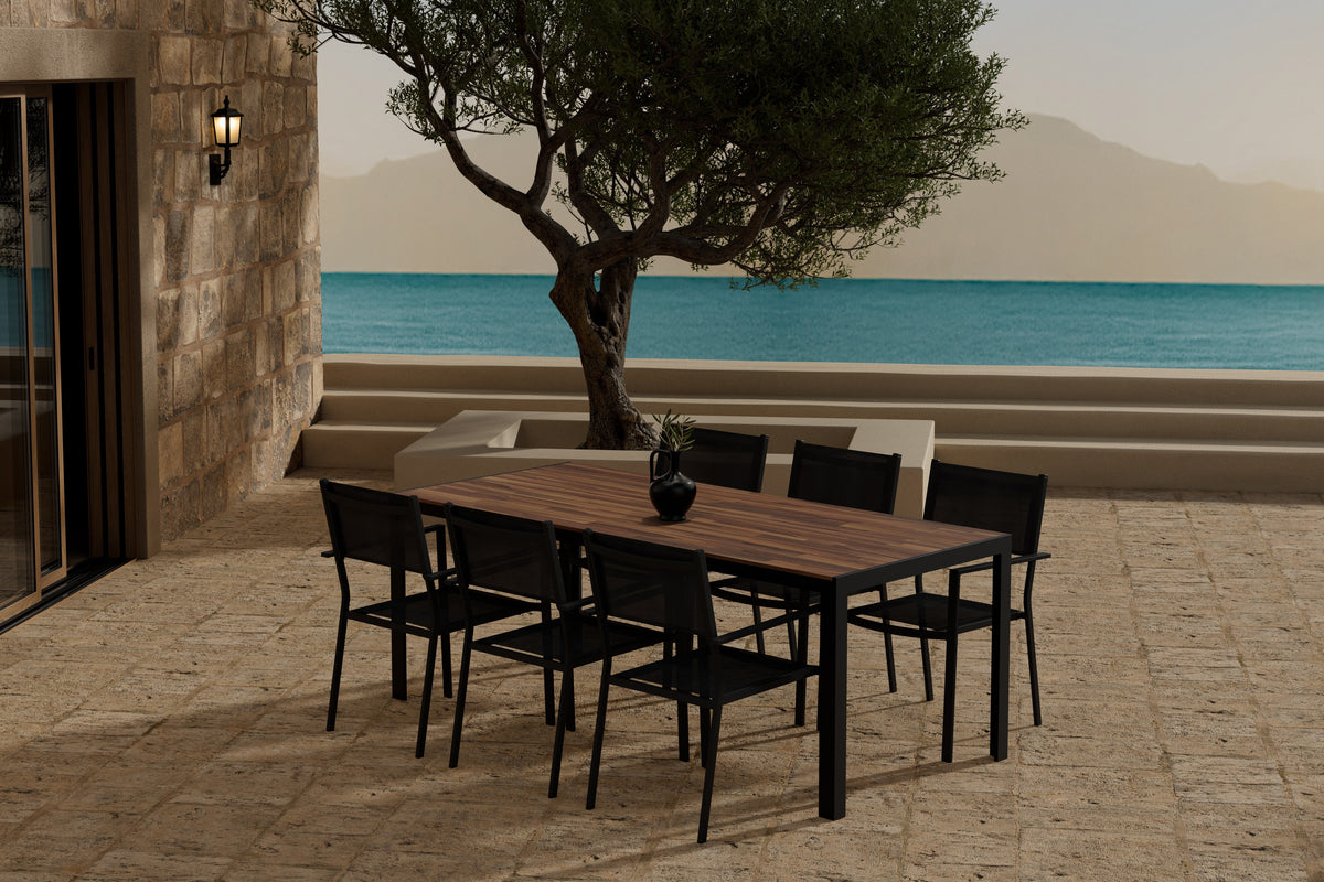 Venture Design Copacabana & Bois Matstolar 2-pack Svart + Rektangulära Matbord 205 x 90 Natur