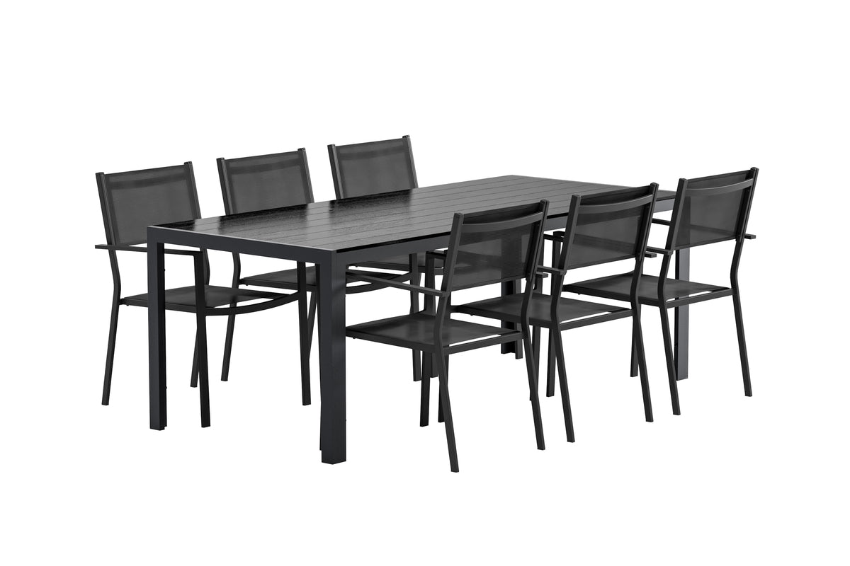 Venture Design Break & Copacabana Rektangulära Matbord 205 x 90 Svart + Matstolar 2-pack Svart