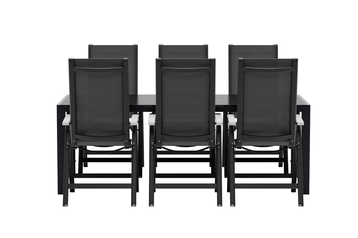 Venture Design Break & Albany Rektangulära Matbord 205 x 90 Svart + Positionsstolar 2-pack Svart