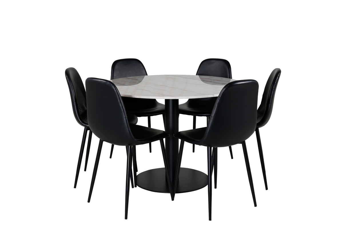 Venture Design Polar & Estelle Matstolar 2-pack Svart + Runda Matbord ⌀106 Vit