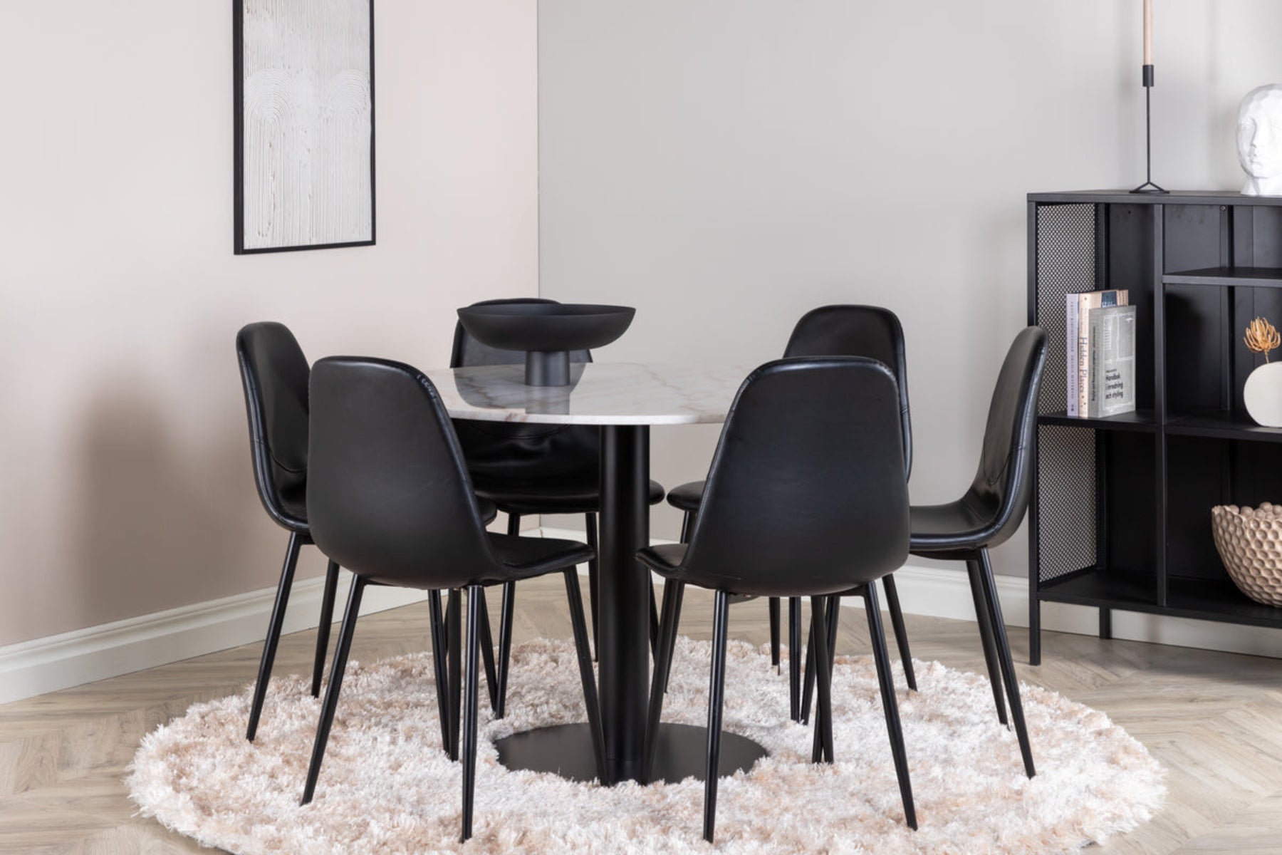 Venture Design Polar & Estelle Matstolar 2-pack Svart + Runda Matbord ⌀106 Vit