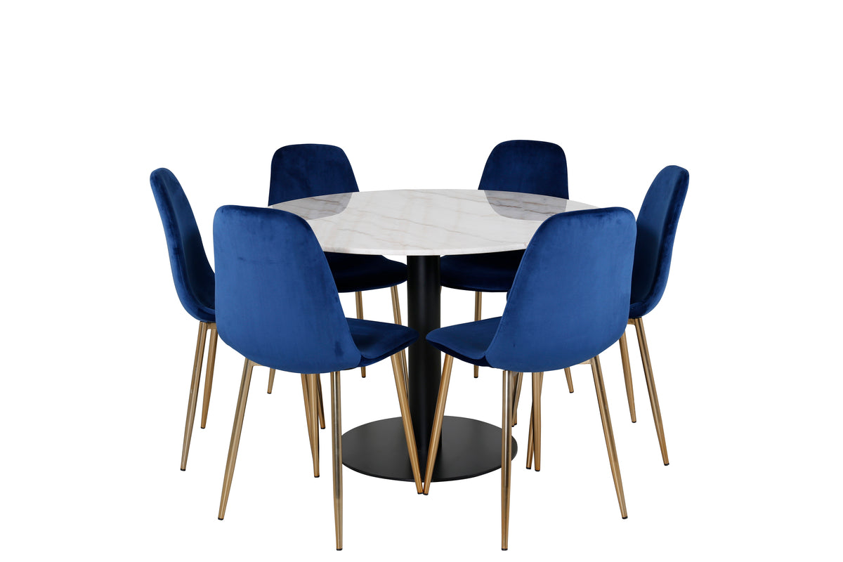 Venture Design Estelle & Polar Runda Matbord ⌀106 Vit + Matstolar 2-pack Blå
