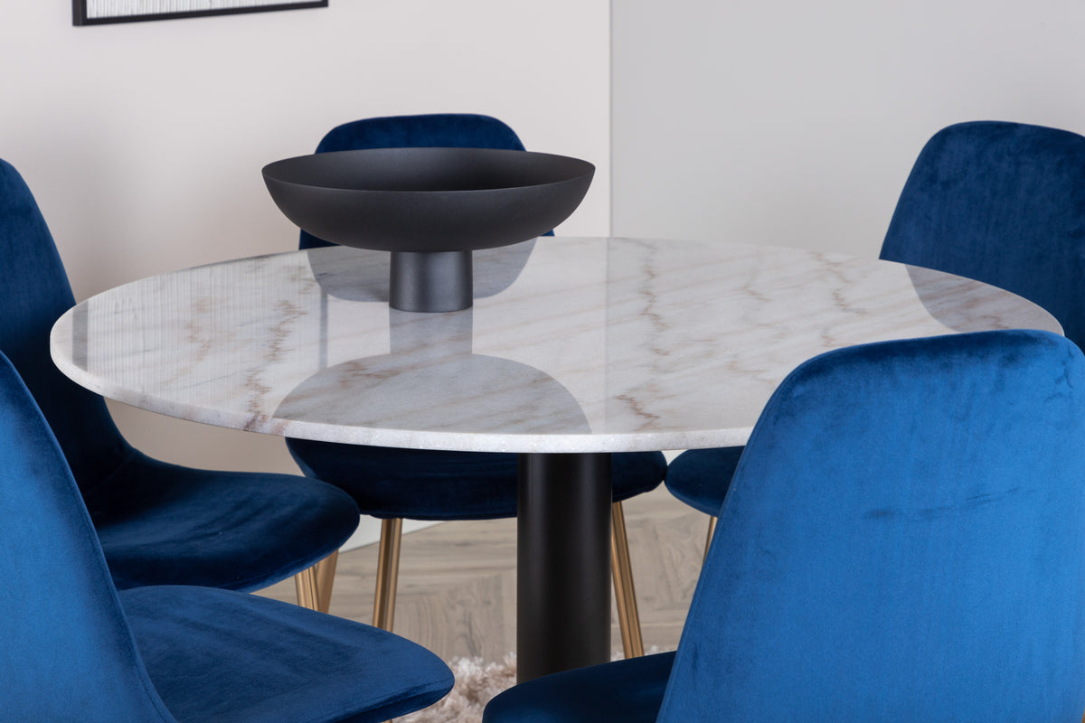 Venture Design Estelle & Polar Runda Matbord ⌀106 Vit + Matstolar 2-pack Blå