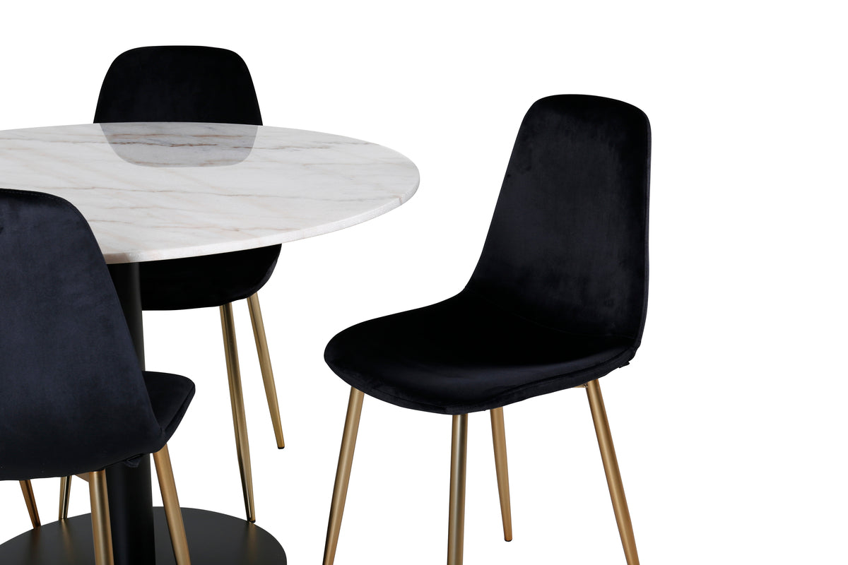 Venture Design Estelle & Polar Runda Matbord ⌀106 Vit + Matstolar 2-pack Svart