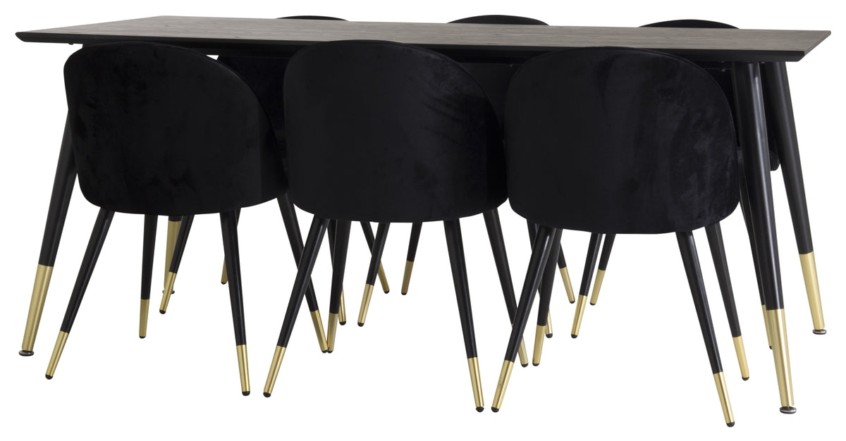 Venture Design Dipp & Velvet Rektangulära Matbord 180 x 90 Svart + Matstolar 2-pack Svart