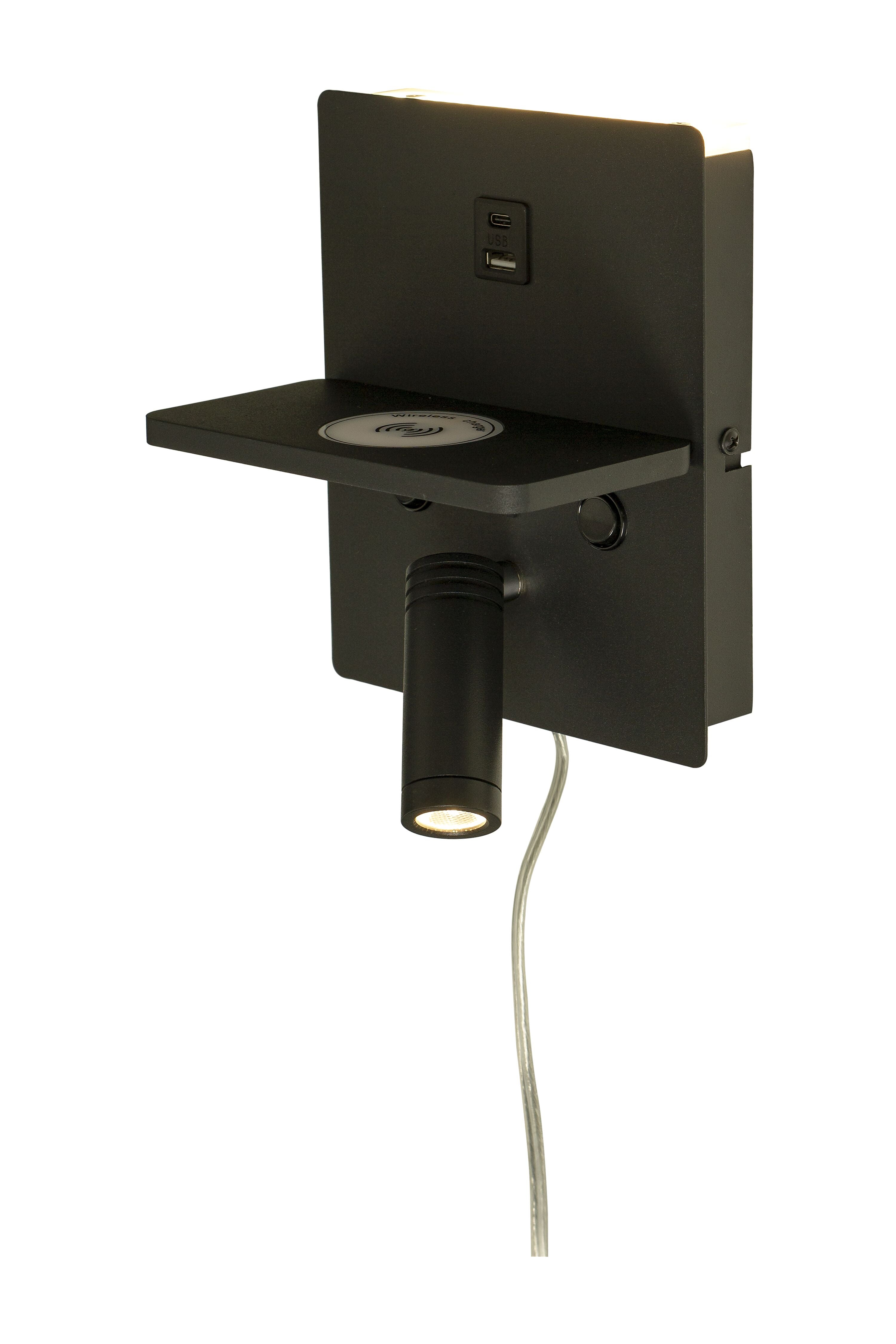 Aneta Home ASTOR vägglampa med trådlös laddning och USB