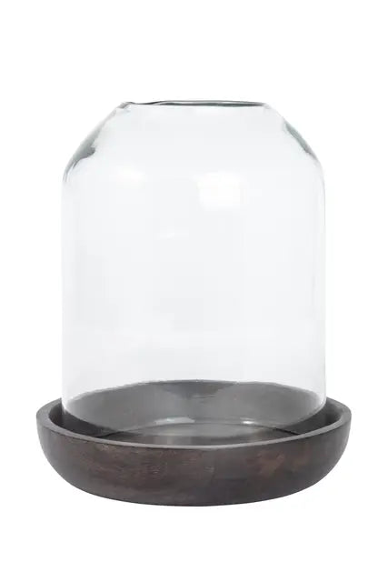 Norvigroup Lama Namur lyslykt glass mørk trebase