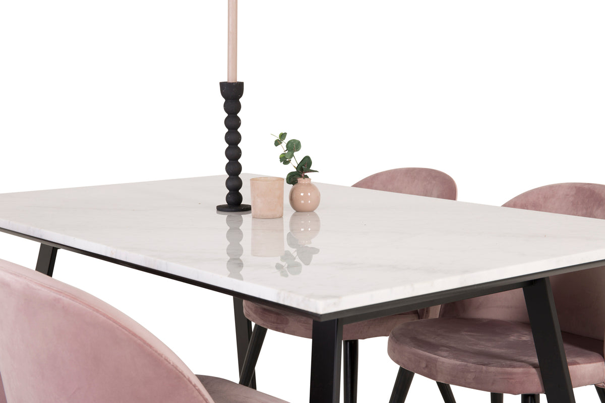 Venture Design Estelle & Velvet Rektangulära Matbord 140 x 90 Svart + Matstolar 2-pack Gammelrosa