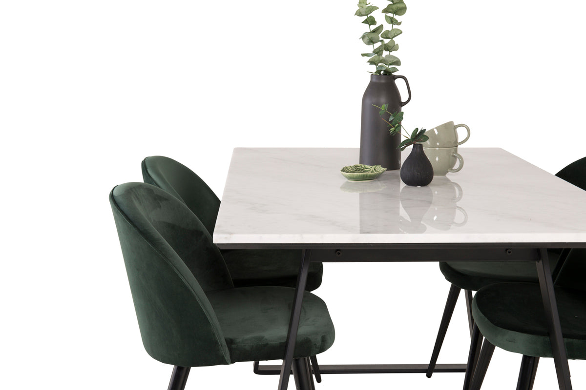 Venture Design Estelle & Velvet Rektangulära Matbord 140 x 90 Svart + Matstolar 2-pack Grön