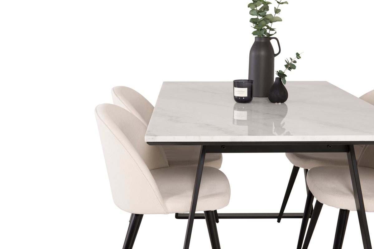 Venture Design Estelle & Velvet Rektangulära Matbord 140 x 90 Svart + Matstolar 2-pack Grädde