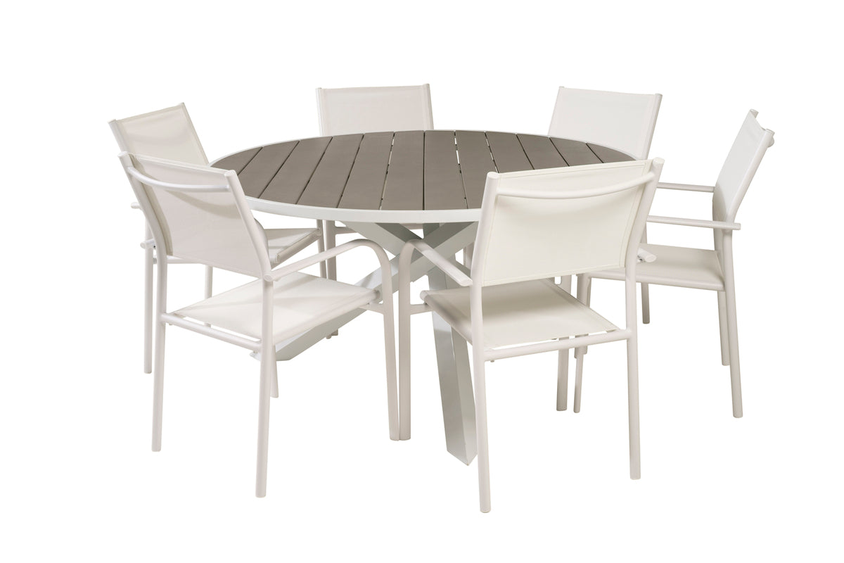 Venture Design Parma & Santorini Matbord ⌀140 + Matstolar Vit
