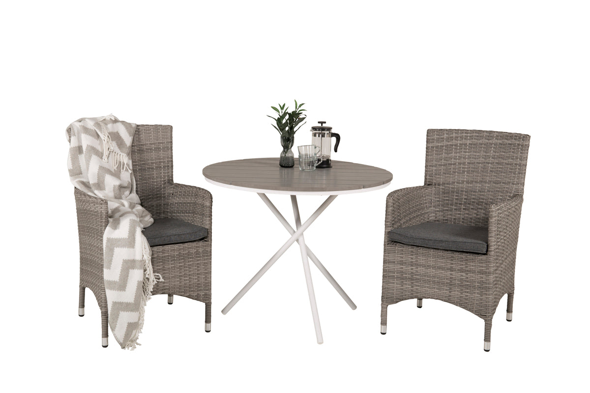 Venture Design Malin & Parma Matstolar 2-pack Grå + Cafebord ⌀90 Grå