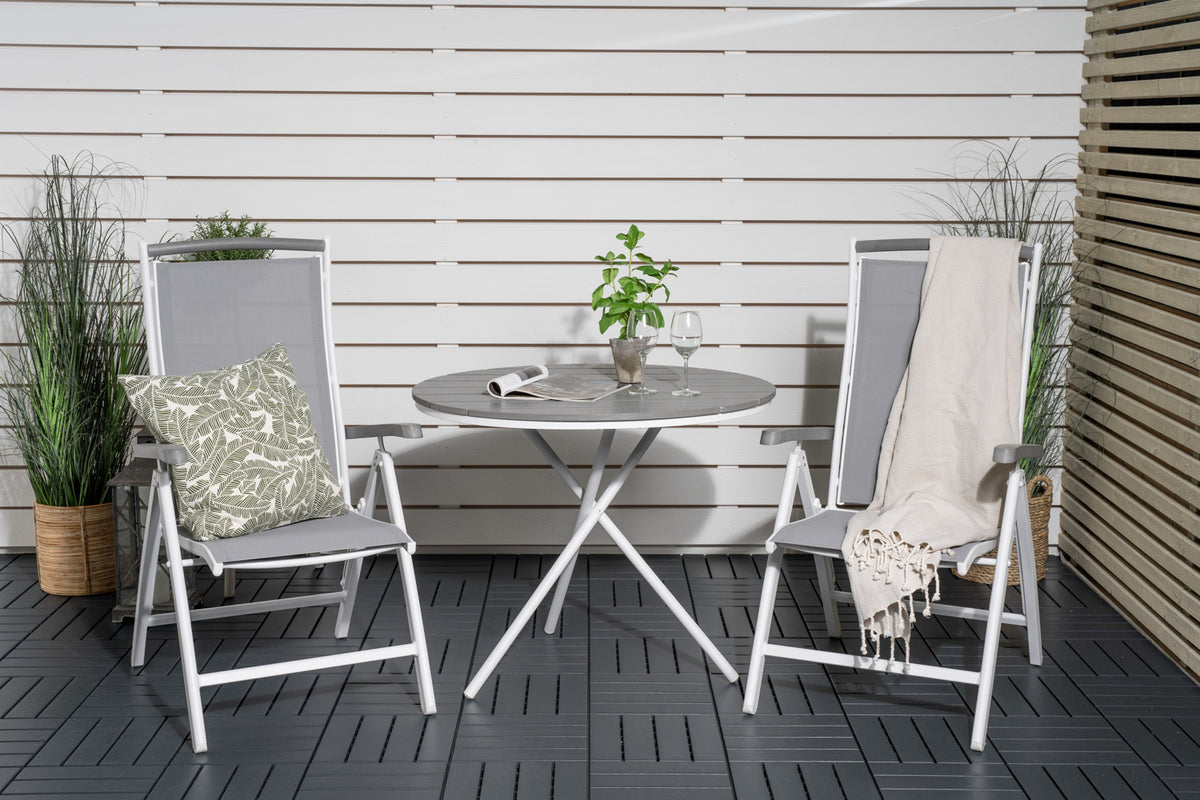 Venture Design Albany & Parma Positionsstolar 2-pack Vit + Cafebord ⌀90 Grå