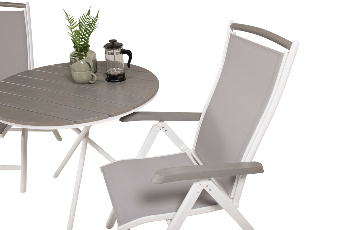 Venture Design Albany & Parma Positionsstolar 2-pack Vit + Cafebord ⌀90 Grå