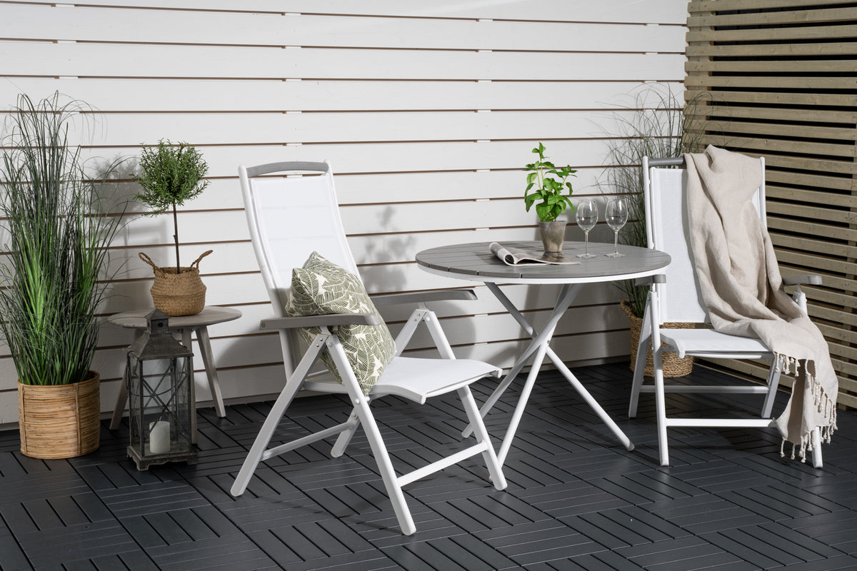 Venture Design Albany & Parma Positionsstolar 2-pack Vit + Cafebord ⌀90 Grå