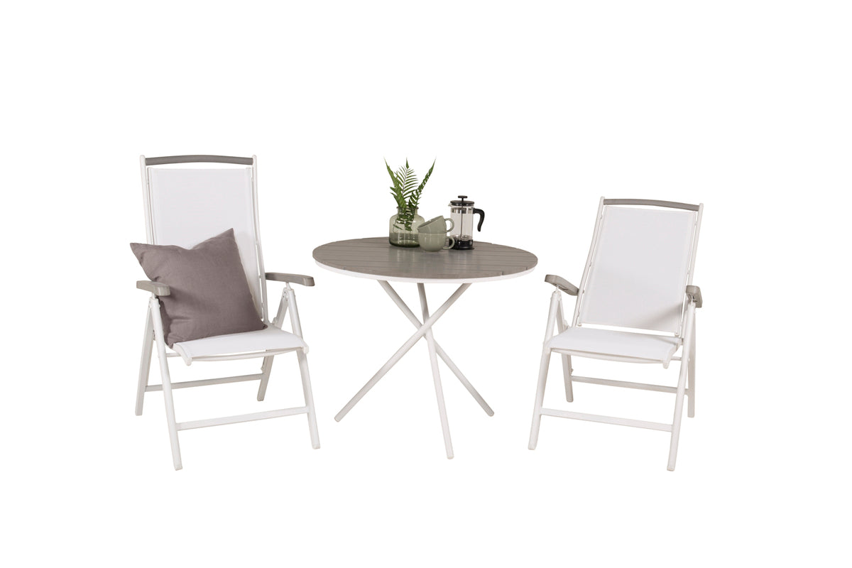 Venture Design Albany & Parma Positionsstolar 2-pack Vit + Cafebord ⌀90 Grå