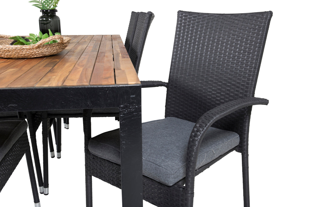 Venture Design Anna & Bois Matstolar 2-pack Svart + Rektangulära Matbord 205 x 90 Natur