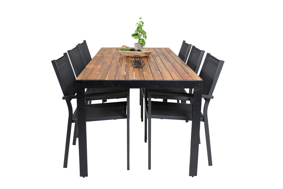 Venture Design Copacabana & Bois Matstolar Svart + Rektangulära Matbord 205 x 90 Natur