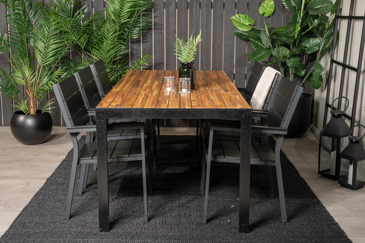 Venture Design Levels & Bois Matstolar 2-pack Svart + Rektangulära Matbord 205 x 90 Natur