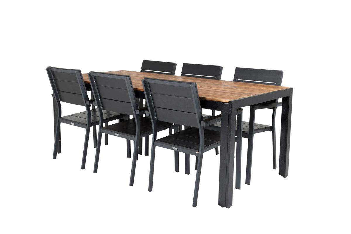 Venture Design Levels & Bois Matstolar 2-pack Svart + Rektangulära Matbord 205 x 90 Natur