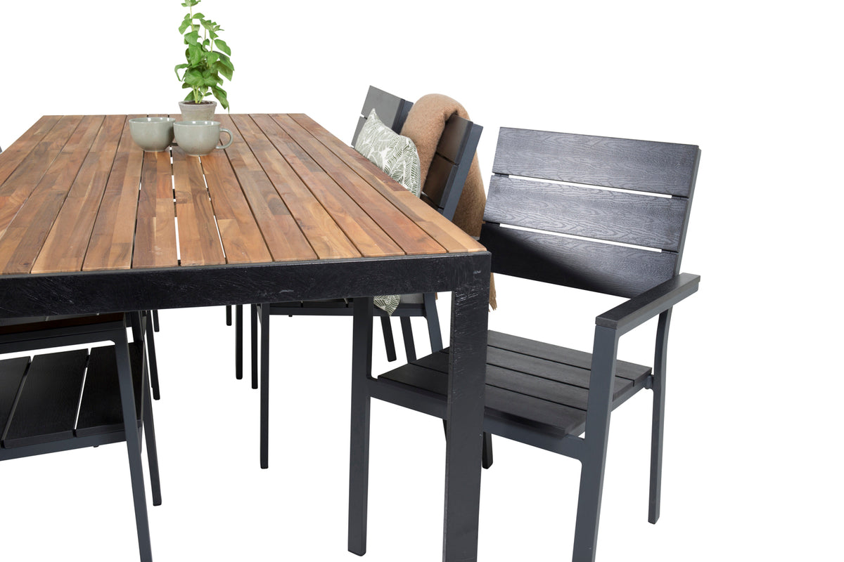 Venture Design Levels & Bois Matstolar 2-pack Svart + Rektangulära Matbord 205 x 90 Natur