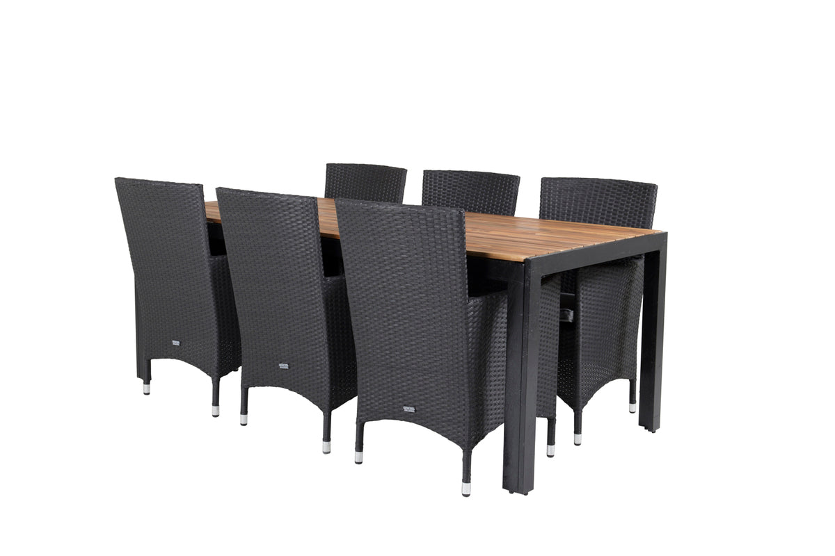Venture Design Malin & Bois Matstolar 2-pack Svart + Rektangulära Matbord 205 x 90 Natur