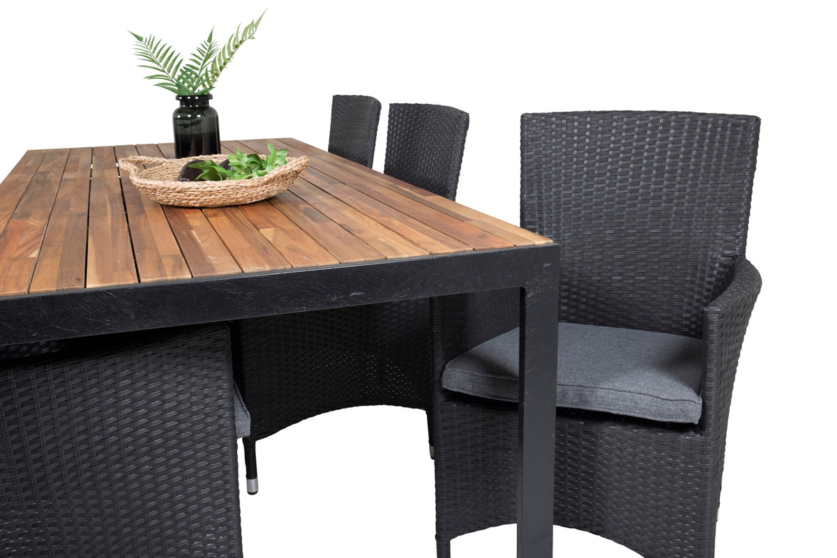 Venture Design Malin & Bois Matstolar 2-pack Svart + Rektangulära Matbord 205 x 90 Natur