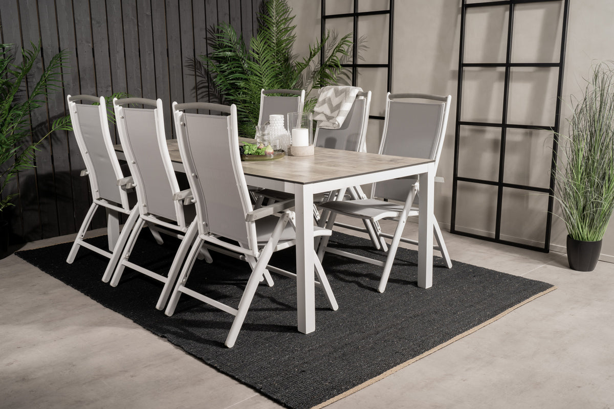 Venture Design Albany & Llama Positionsstolar 2-pack Vit + Rektangulära Matbord 205 × 100 Grå