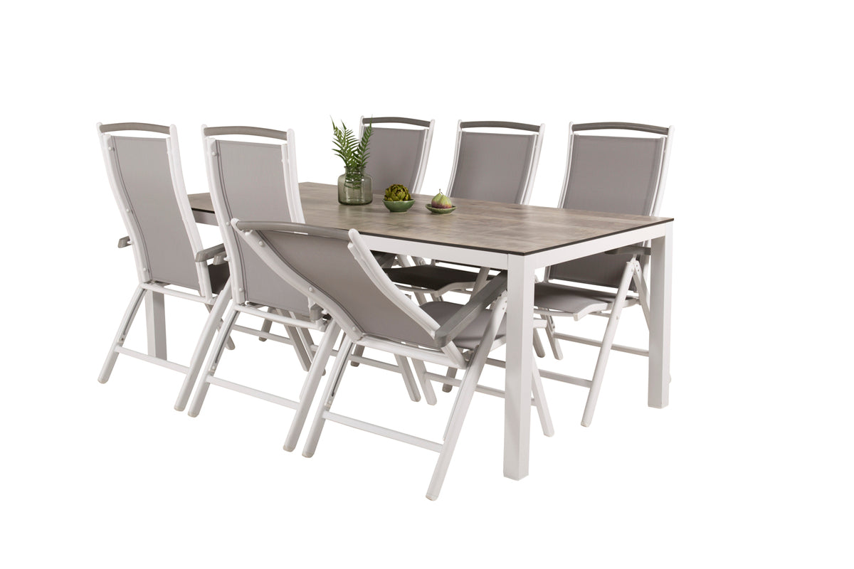Venture Design Albany & Llama Positionsstolar 2-pack Vit + Rektangulära Matbord 205 × 100 Grå