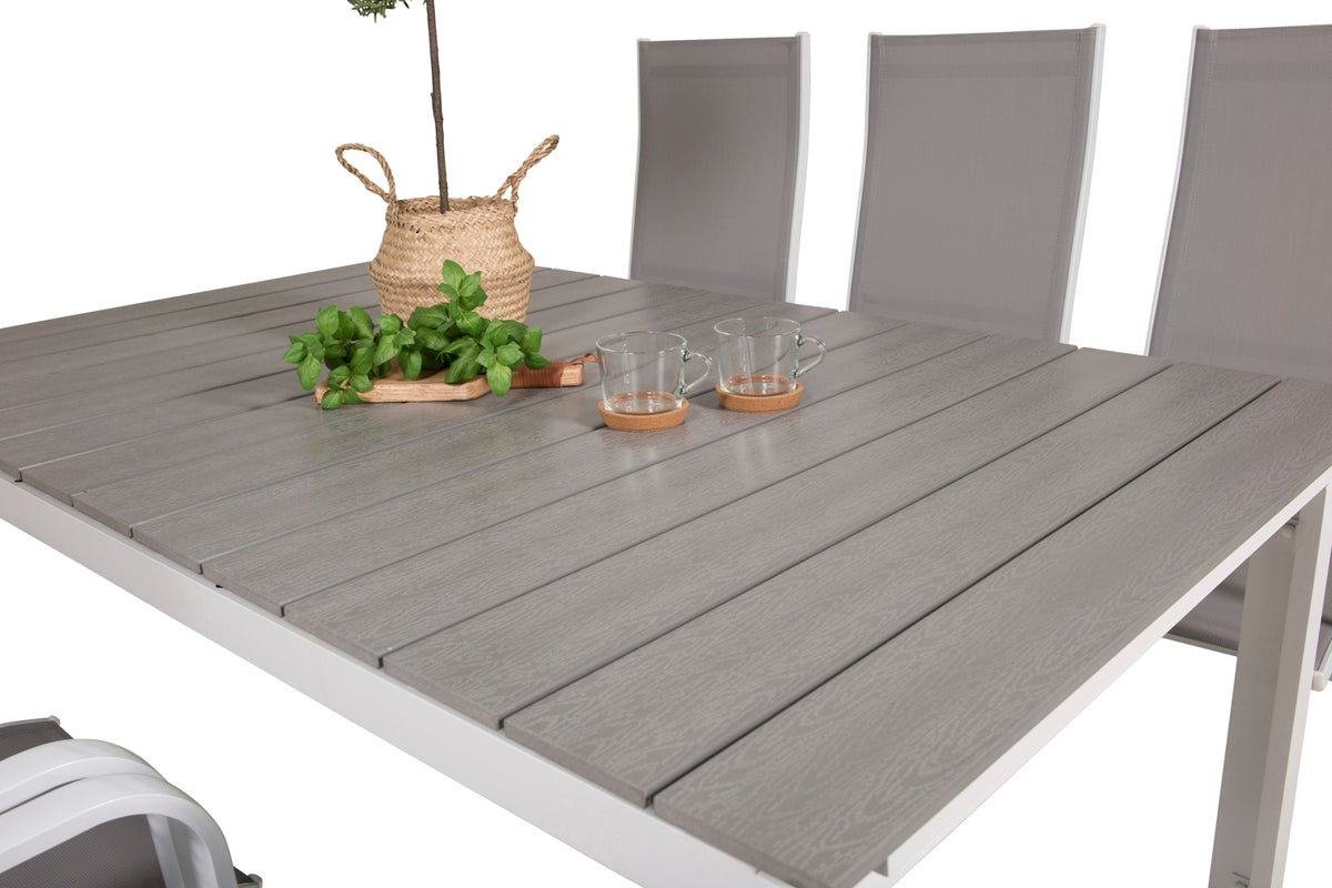Venture Design Levels & Copacabana Rektangulära Matbord 160 x 100 Vit + Reclinerstolar 2-pack Grå