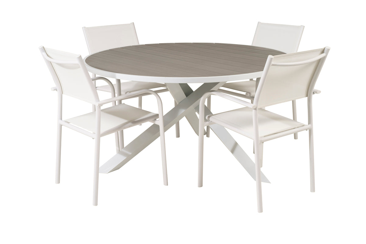 Venture Design Parma & Santorini Runda Matbord ø140 Vit + Matstolar Vit
