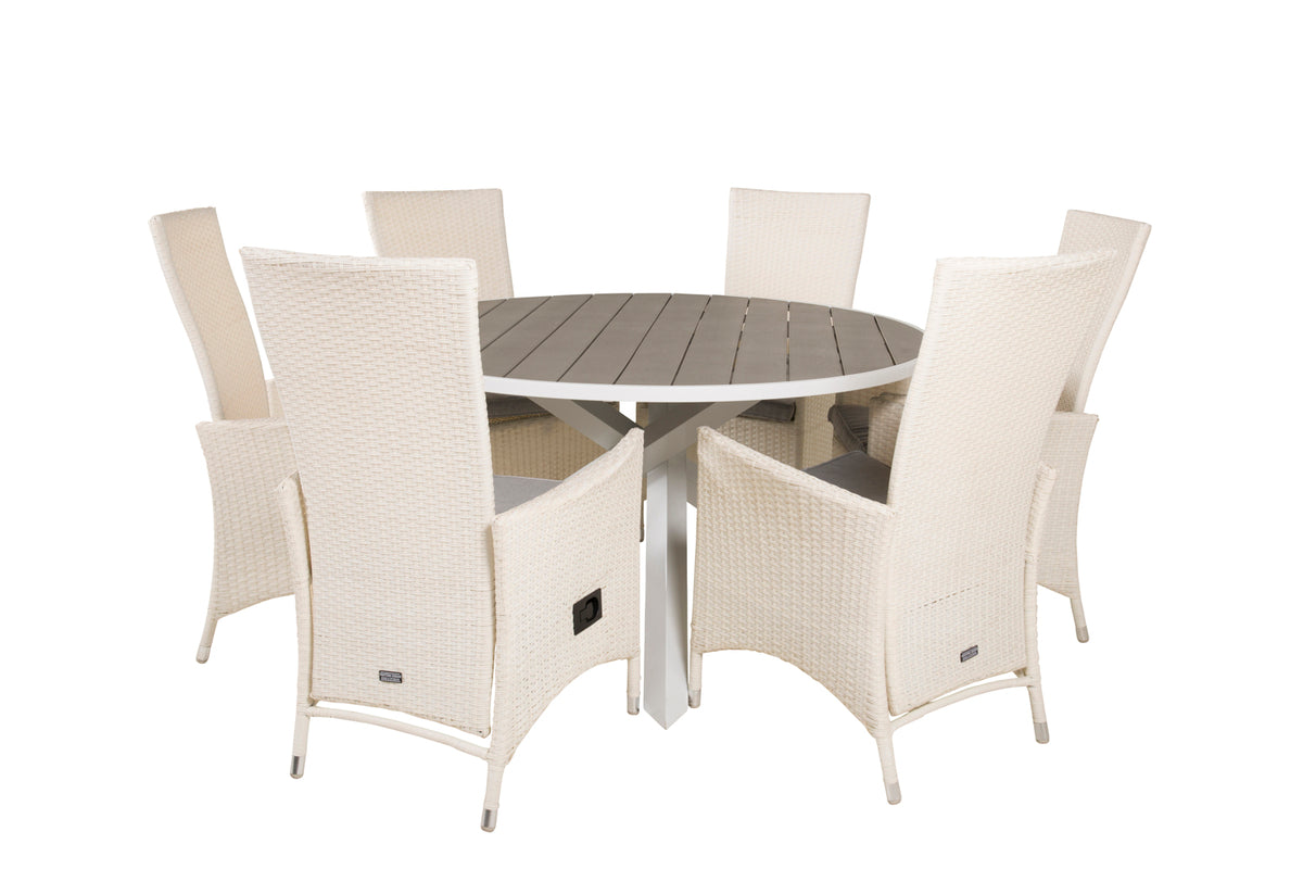 Venture Design Parma & Padova Runda Matbord ø140 Vit + Reclinerstolar Vit