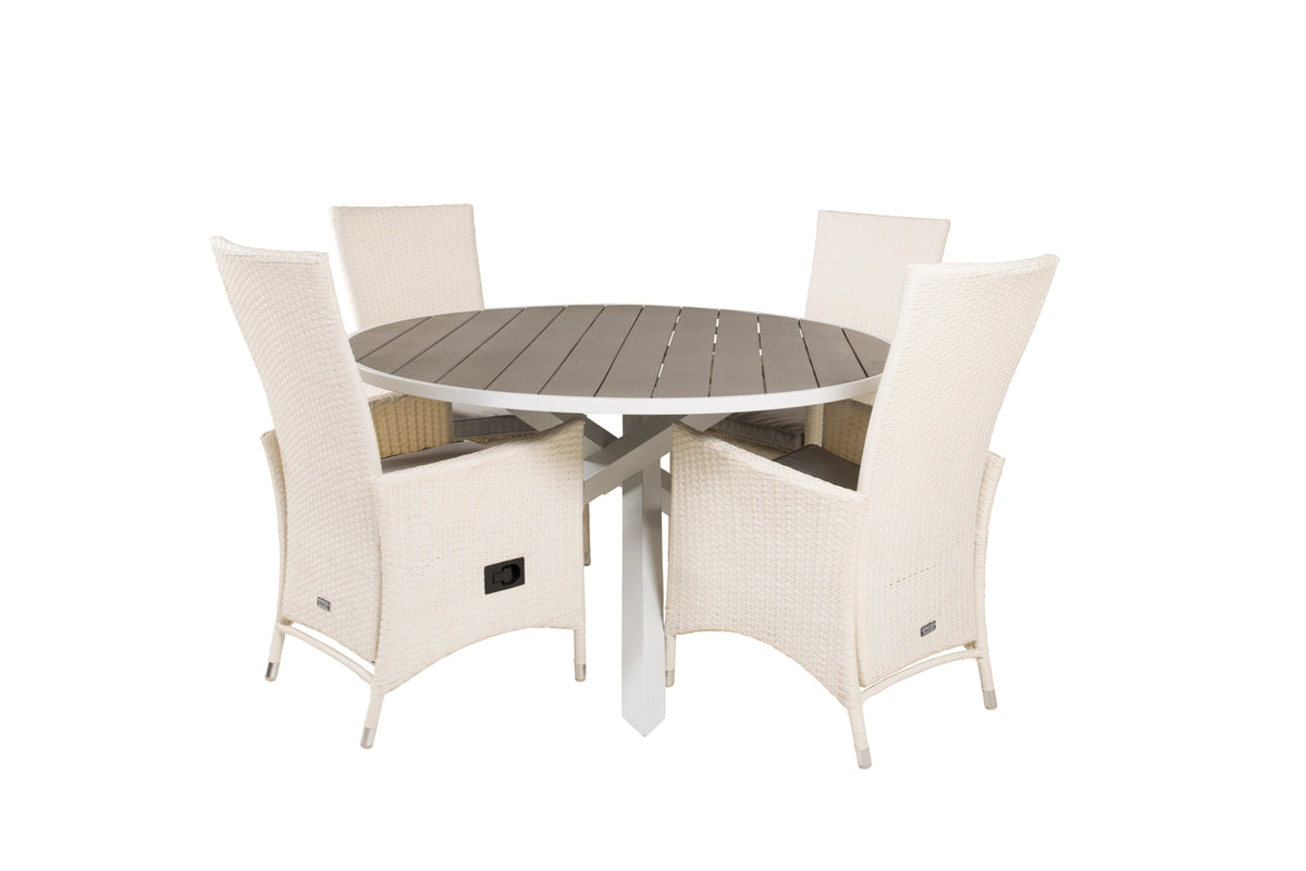 Venture Design Parma & Padova Matbord ⌀140 + Reclinerstolar Vit